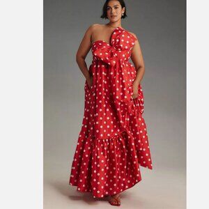 Anthropologie XXS Atsu Sally Bow Midi Maxi Dress Red Polka Dot Gown Holiday NWT